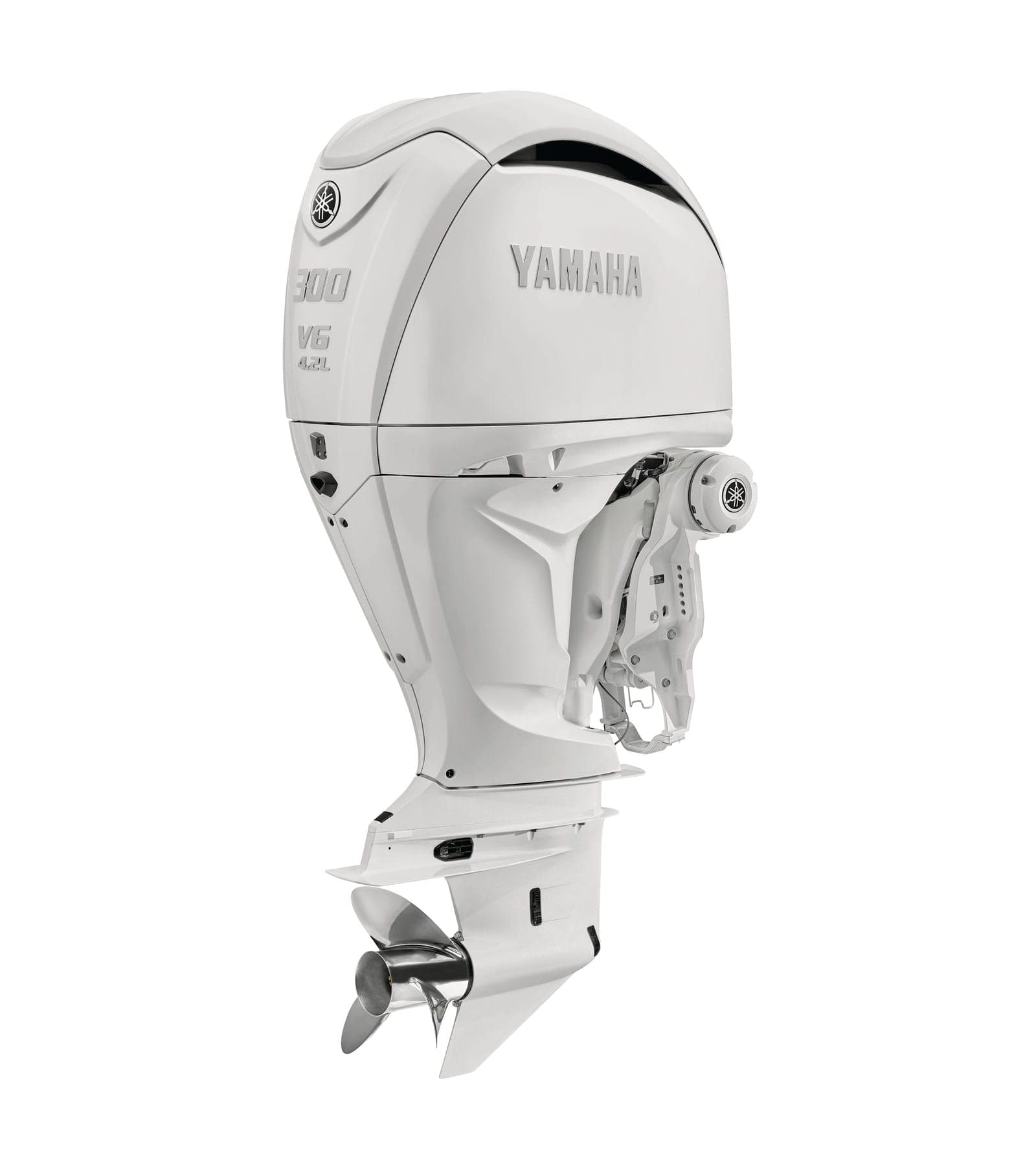 Yamaha 300hp White Outboard · Digital Electronic Controls, 30″ Shaft, Counter Rotation · LF300USB2